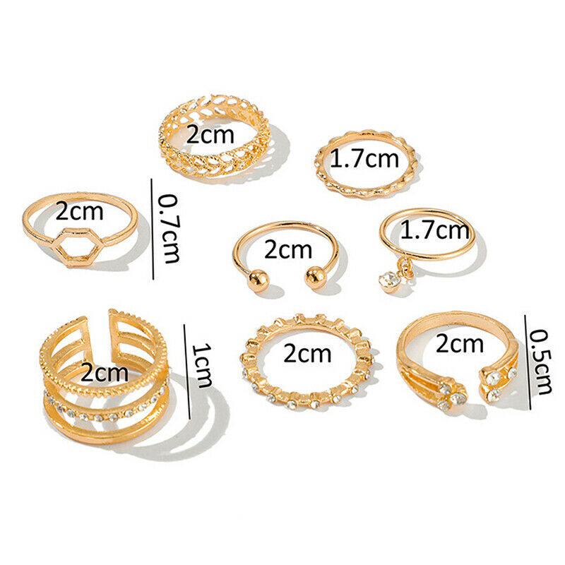 8pcs/set Bohemian Geometric Rings Crystal Stone Opening Rings Women Jewel.l8