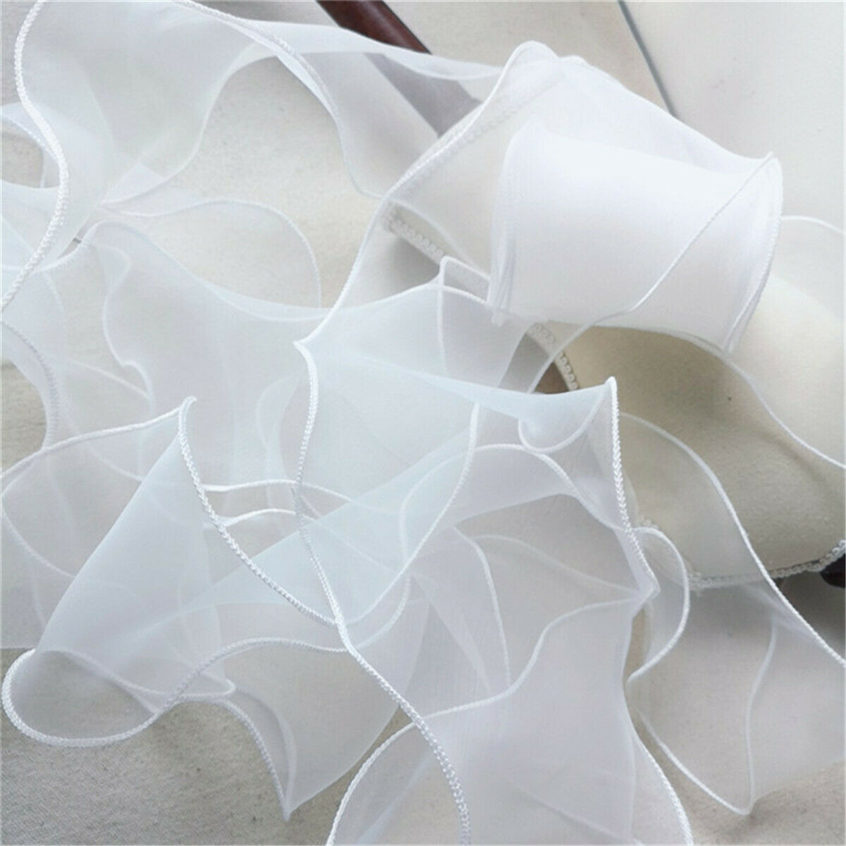 100CM White Ruffle Trim Organza Pleated Lace Ribbon DIY Sewing 3.54'' Width