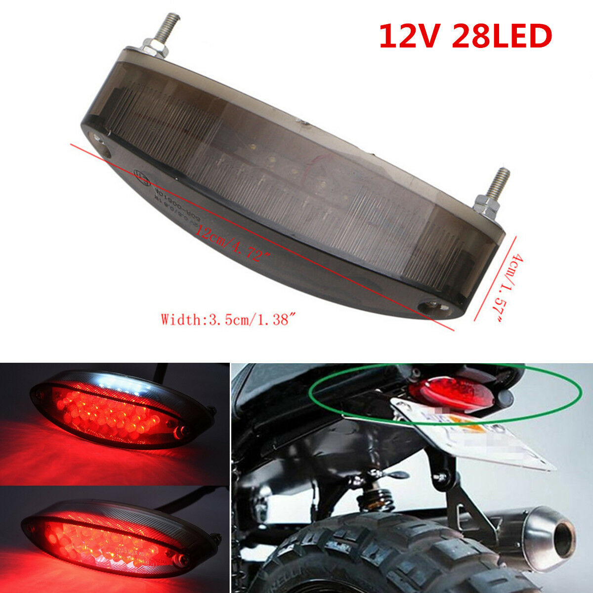 28 LED Motorcycle ATV Dirt Bike Brake Stop Running Tail Light License Plate Lamp