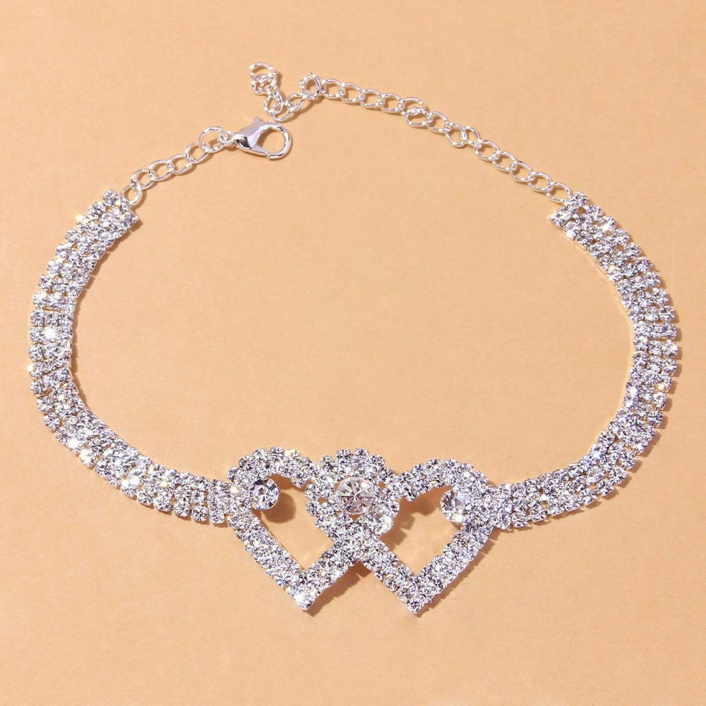 Barefoot Chain Hollow Out Love Chain Jewelry Double Heart Rhinestone Anklet