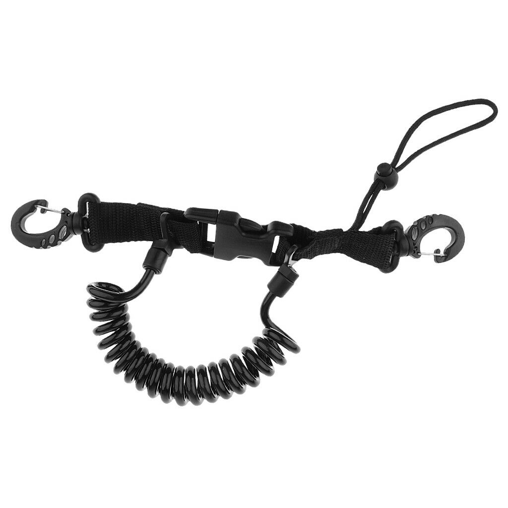 2X Scuba Diving Elastic Spring Coil Torch Lanyard Quick Release Buckle Black A
