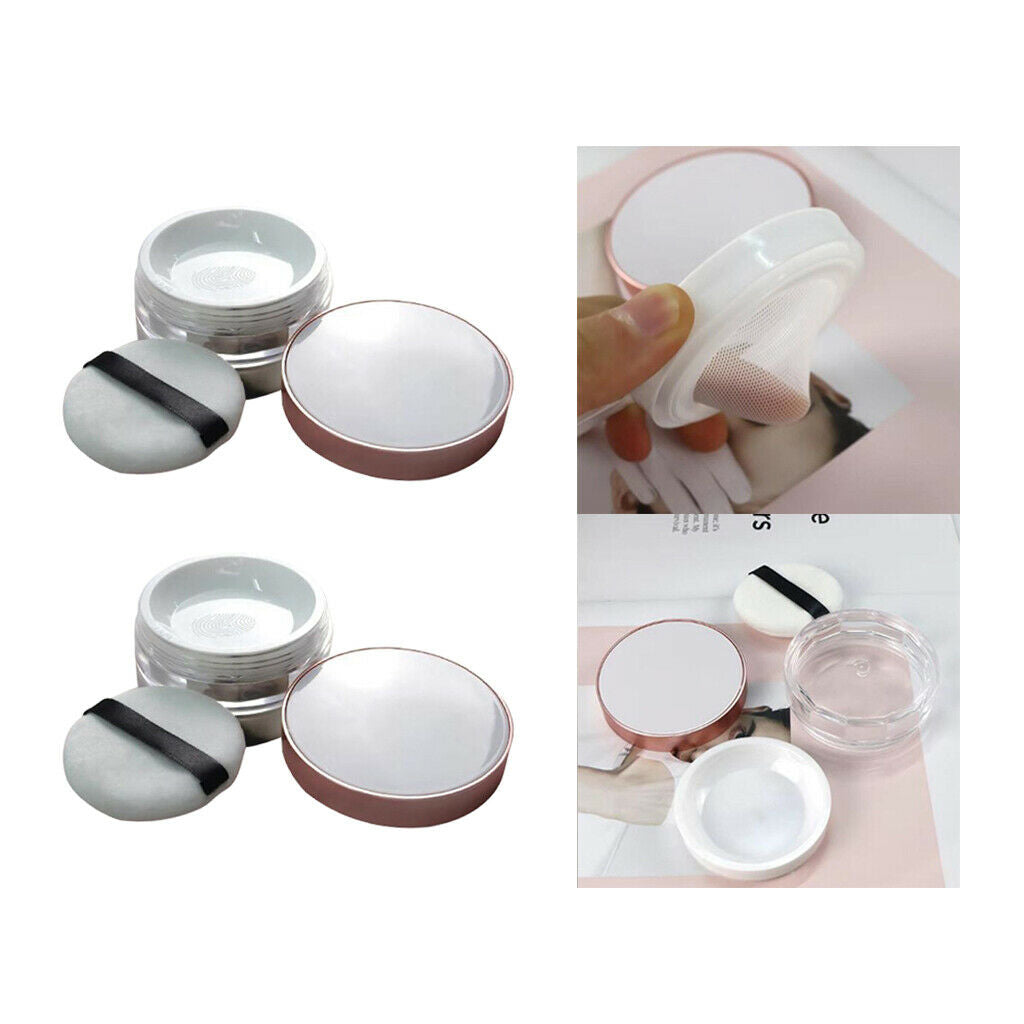 2Pcs Travel Mini Face Loose Mineral Powder Case Round Blusher Holder Box Jar