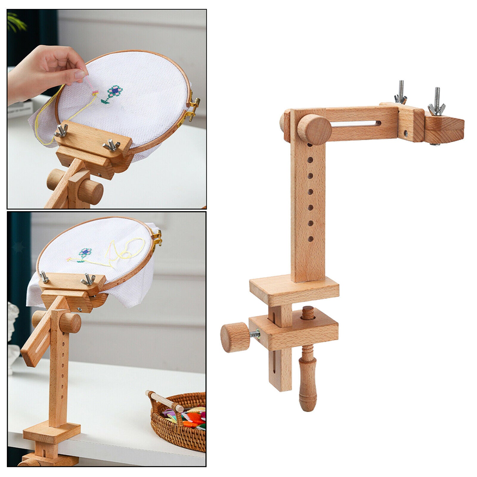 Adjustable Cross Stitch Frame Clamps Desk Lap Stand Embroidery Hoop Holder