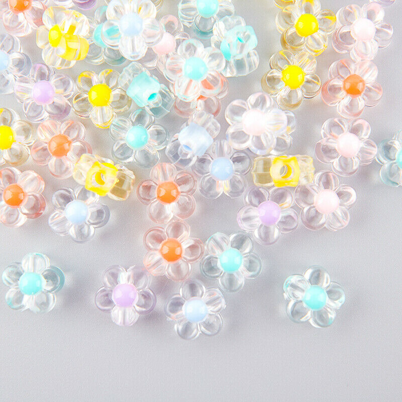 50Pcs DIY Jewelry Accessory Acrylic Flower Spacer Blossom Bead Bracelet Mak Qx