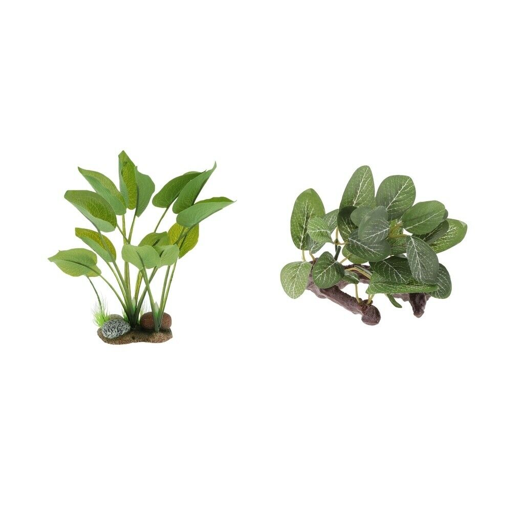 2Pieces Reptile Plastic Plants Aquarium Water Grass For Reptile Aquarium