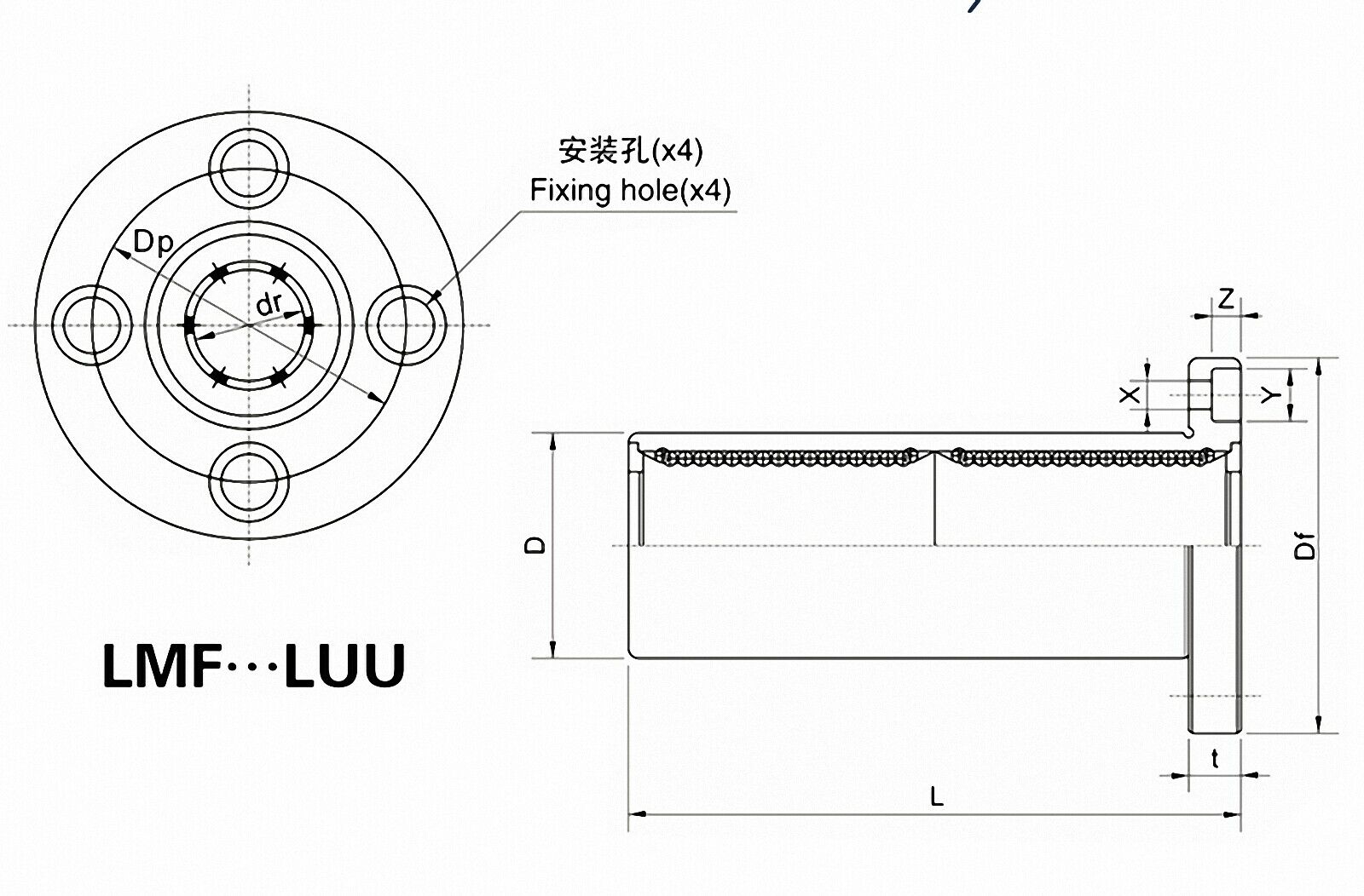LMF8LUU Long Round Flange Linear Motion Bushing Ball Bearing For 8mm Shaft