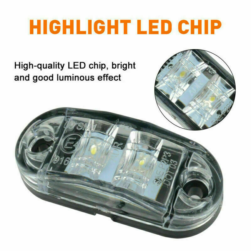 10* White 2-LED Oval Side Marker Lights Truck Trailer Clearance Light Waterproof