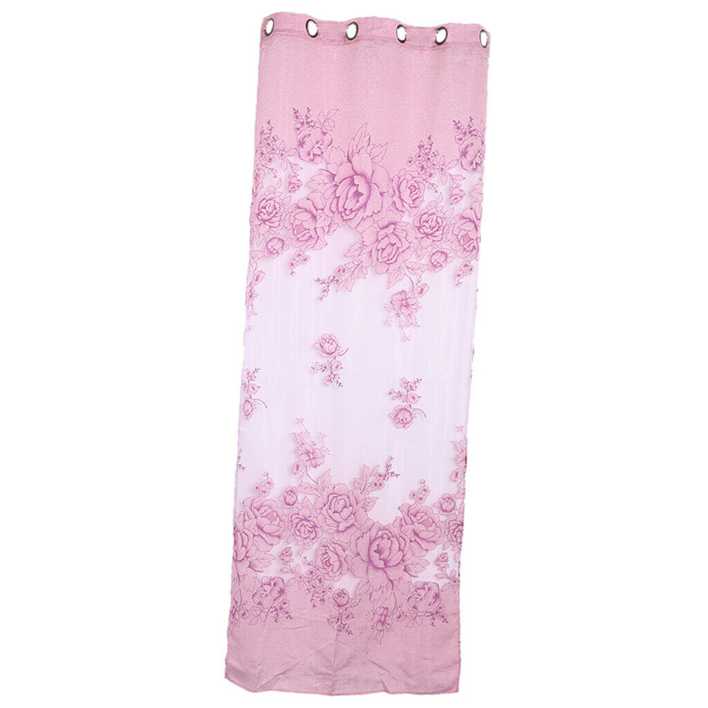 250*100cm Peony Voile Curtain Living Room Window Tulle Sheer Curtain Purple
