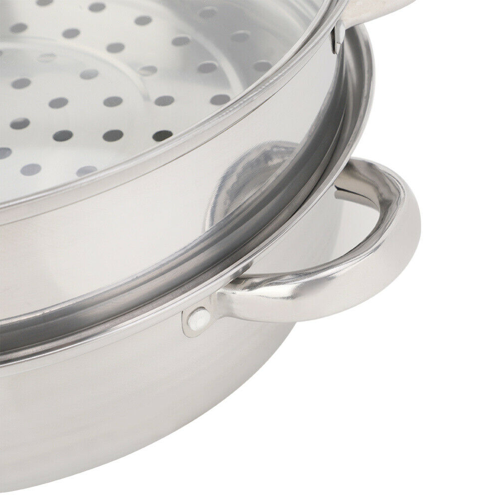 2-Layer Steamer Cooker Steam Pot Stainless Steel+Glass Lid Kitchen Cookware Tool