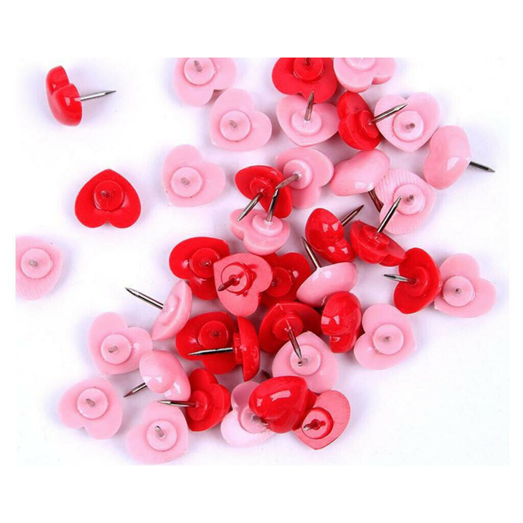 100x Heart Pins Drawing Pins Push Pins Stationery Thumb Tack 12mm Red Pink