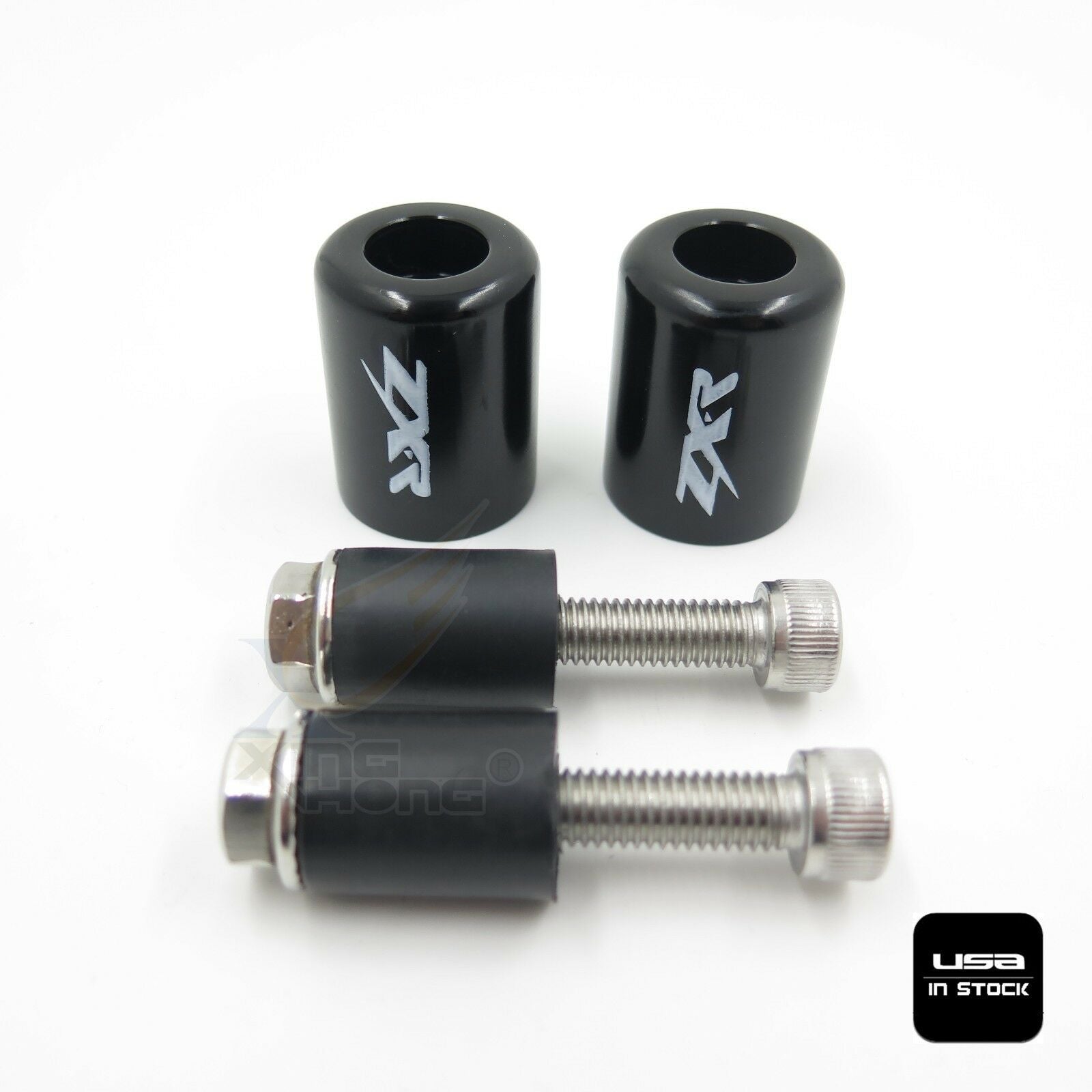 Black Bar Ends w/"ZXR" Rubber Black For 96-03 Kawasaki Ninja ZX7R /99-00 ZRX1100