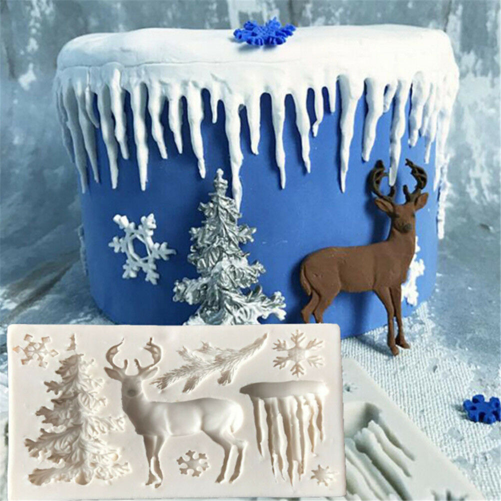 Christmas Tree Elk Snowflake Fondant Cake Mold DIY Sugarcraft Decor Baking To Lt