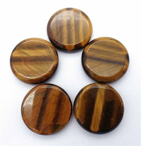 5Pcs 25x6mm Natural Tiger Eye Gem 7 Chakra Symbol Healing Reiki Stone HH7693