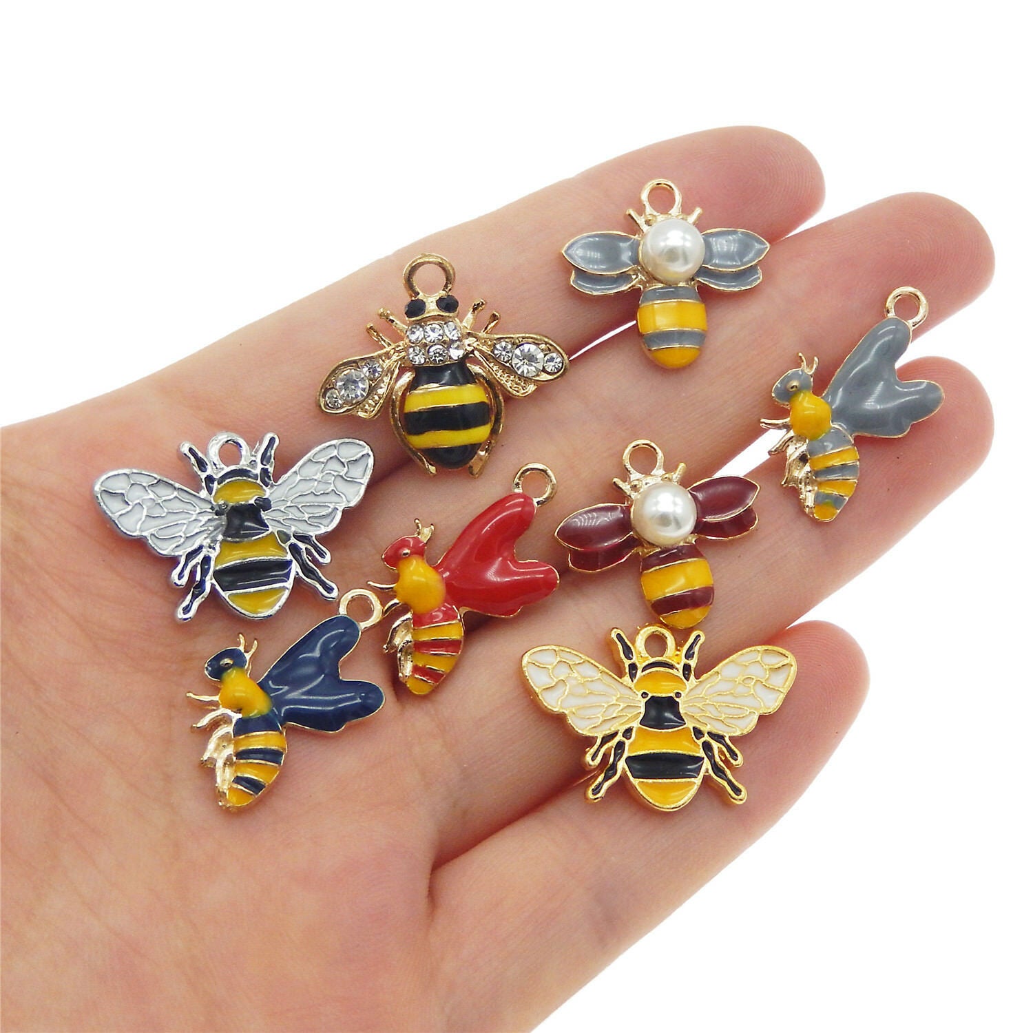 8 pcs Assorted Enamel Metal Alloy Honey Bee Charms Pendants Earrings Findings