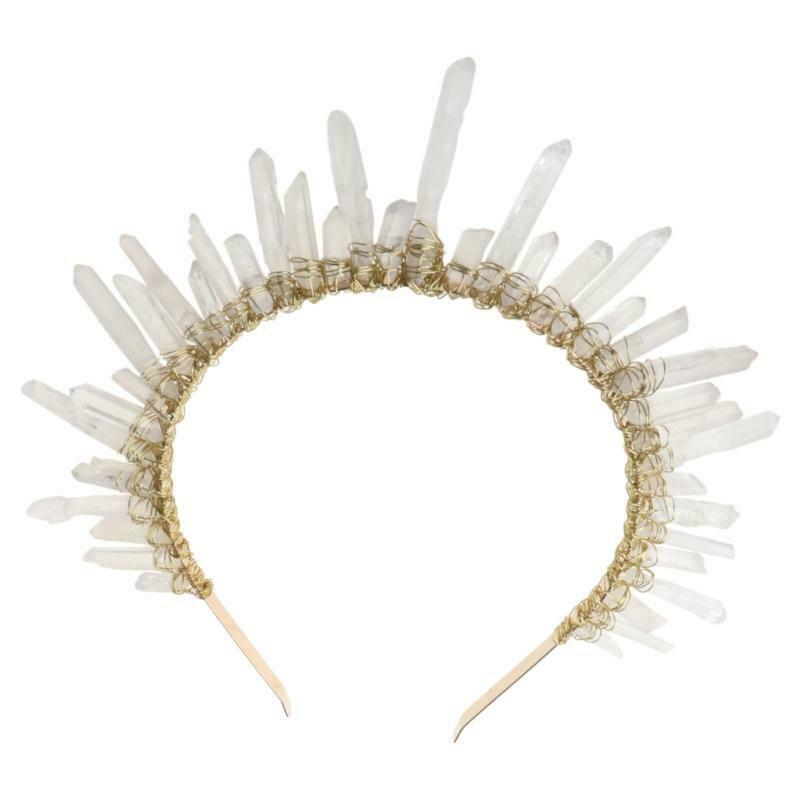 Boho Bridal Wedding Headband Handmade Clear White Faux Crystal Quartz Hair Hoop
