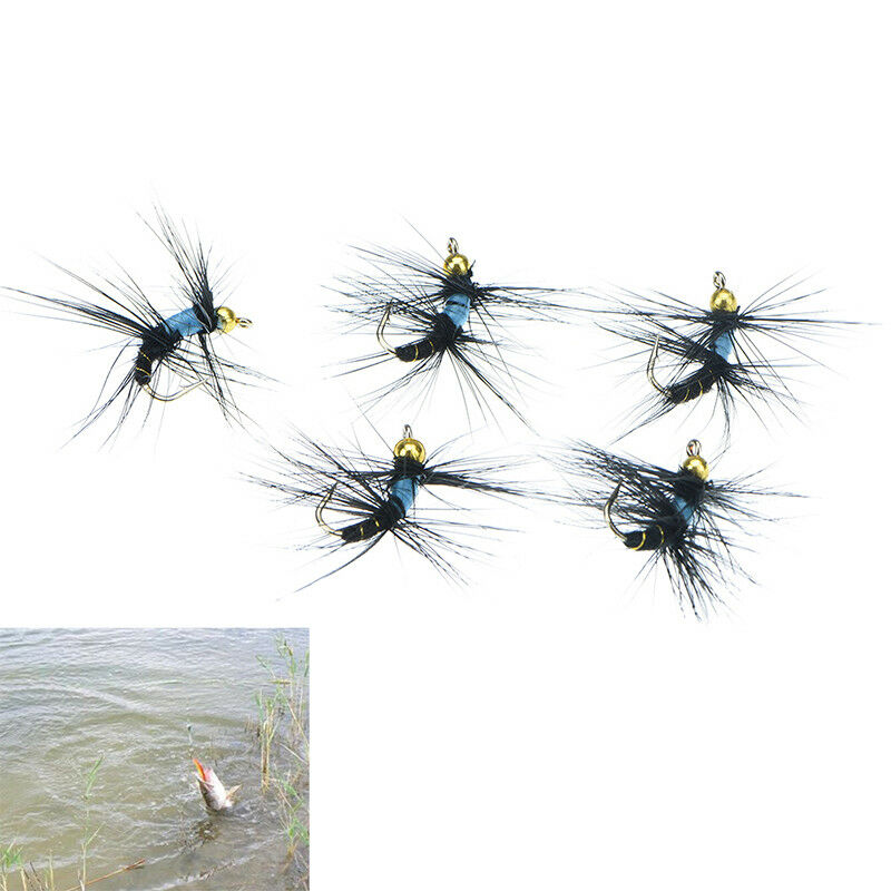 5pcs 10# fly nymph pheasant herl winged may fly trout perch fly fishing fli Qx