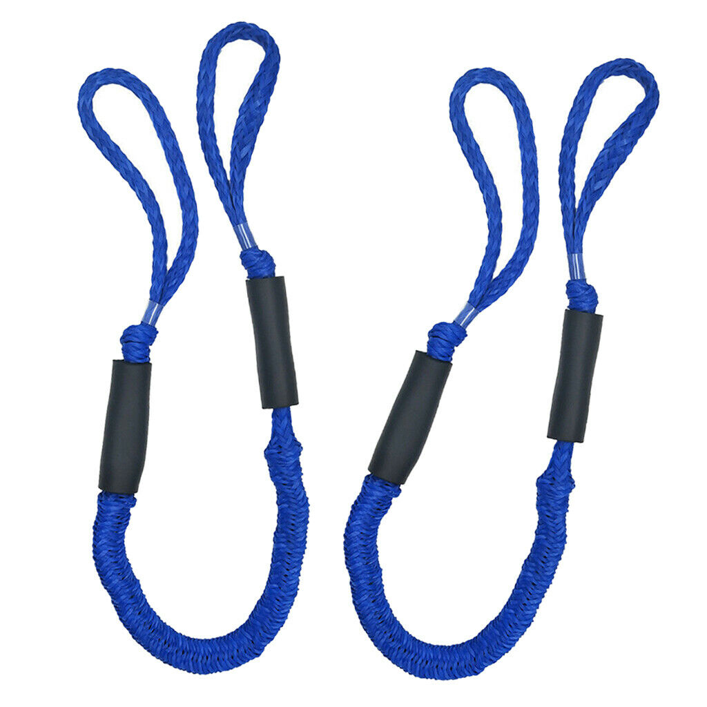 2pcs Bungee Dock Lines 4' Mooring Rope for Boat PWC Kayaks Docks Tie Down Blue