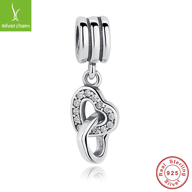 Authentic 925 Sterling Silve Love Heart to Heart Dangle Charms Pendants Jewelry