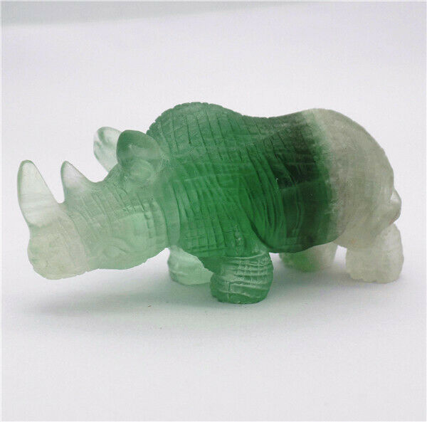 69x40x26mm Natural Green Fluorite Carved Rhino Decoration Statue Decor HH7643