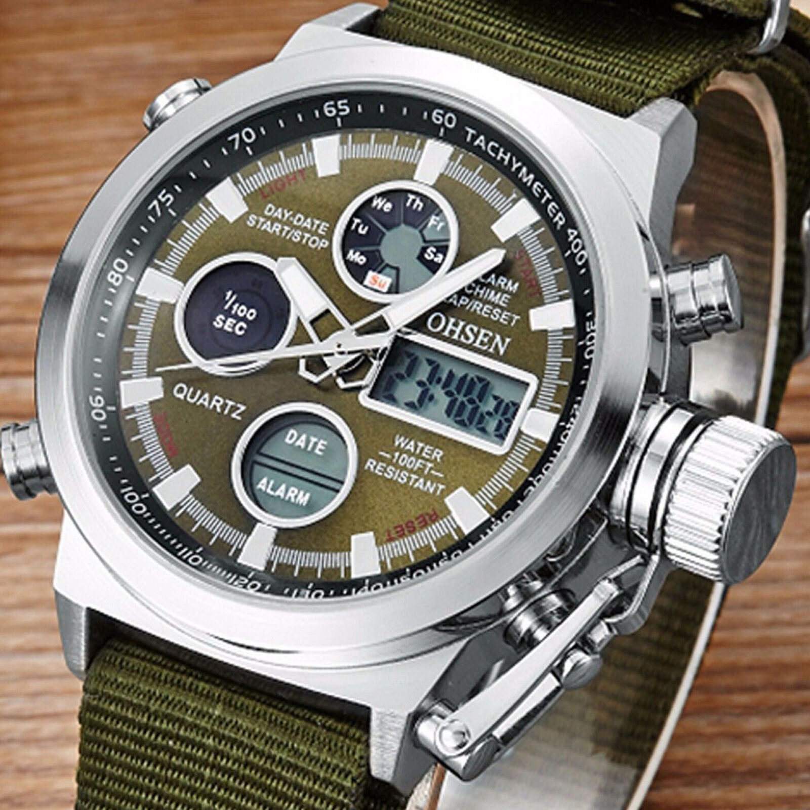 Digital Quartz Nylon Canvas Sport Men Military Army Green Analog Wrist Watch
