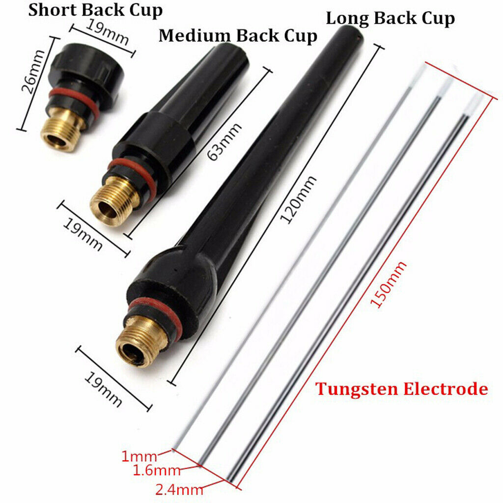 17/Set TIG Welding Torch 17/18/26 Kit Gas Lens-Tungsten 1/16-3/32-1/8
