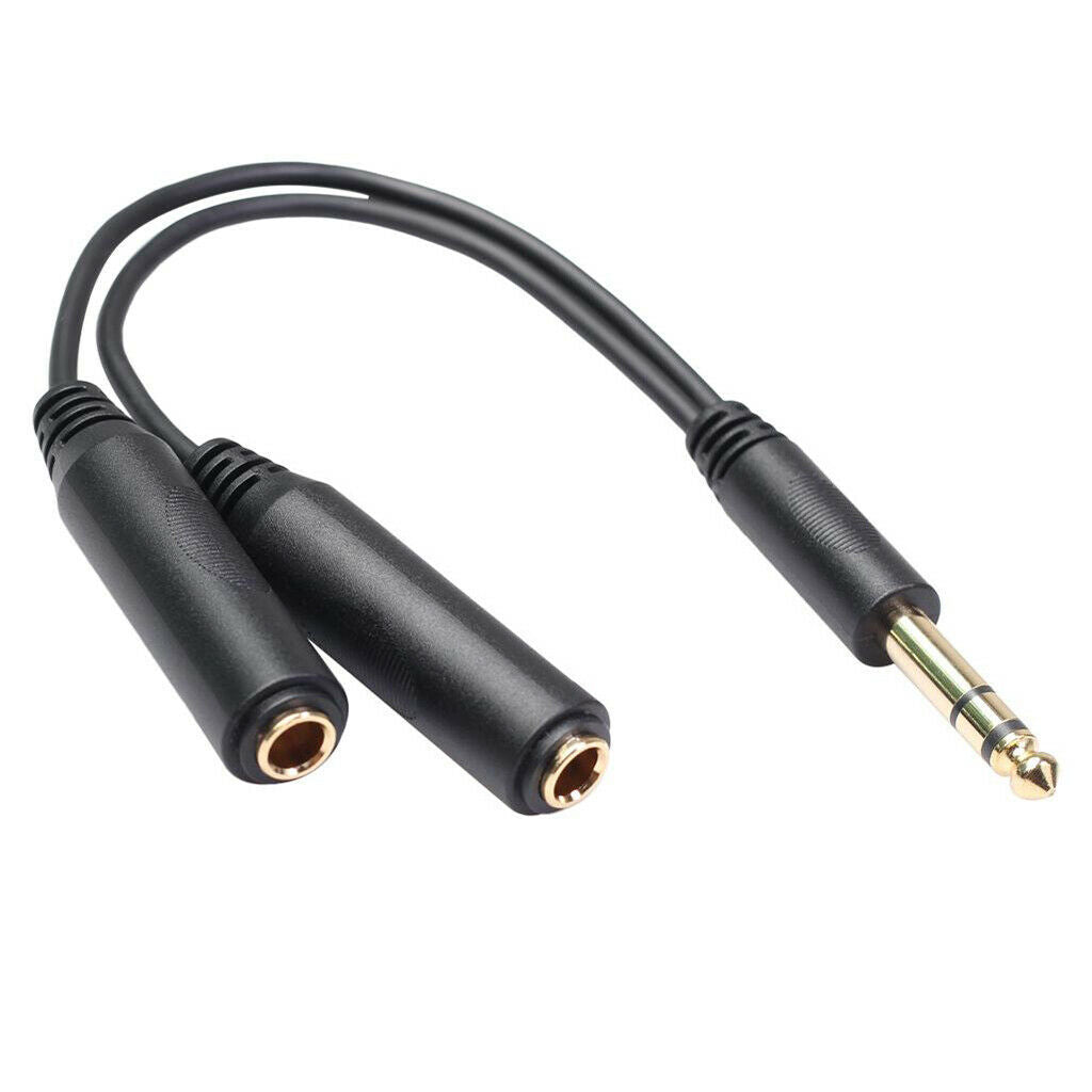 8 Inch 6.35 1/4" Male Plug to 2x Female Y Splitter Audio Adapter Cable