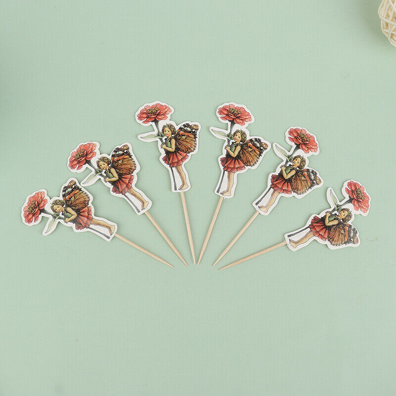 24Pcs Flower Fairy Girls Party Cupcake Cake Toppers Picks Birthday Party Decor