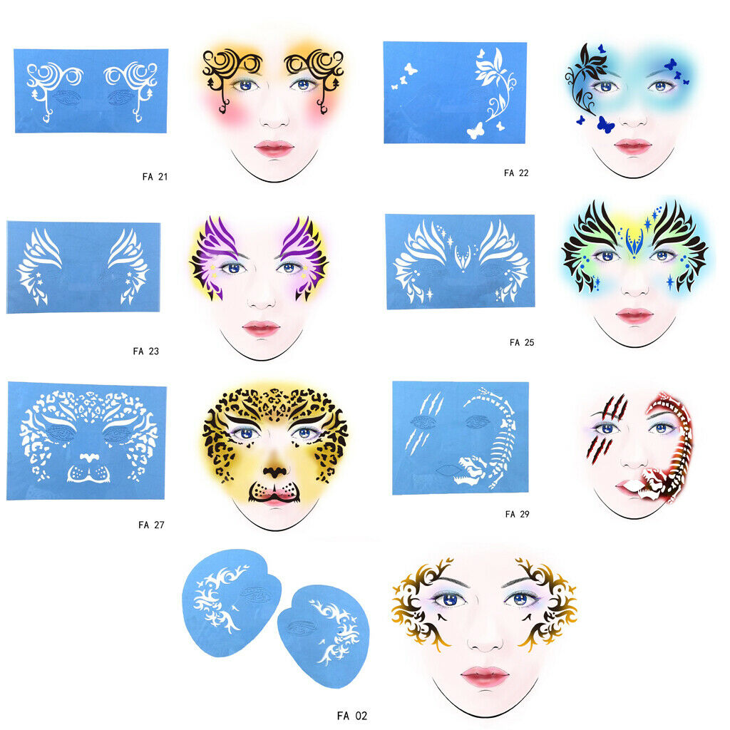 Prettyia 7x Plastic Body Face Paint Stencil Reusable for Stage Party Makeup