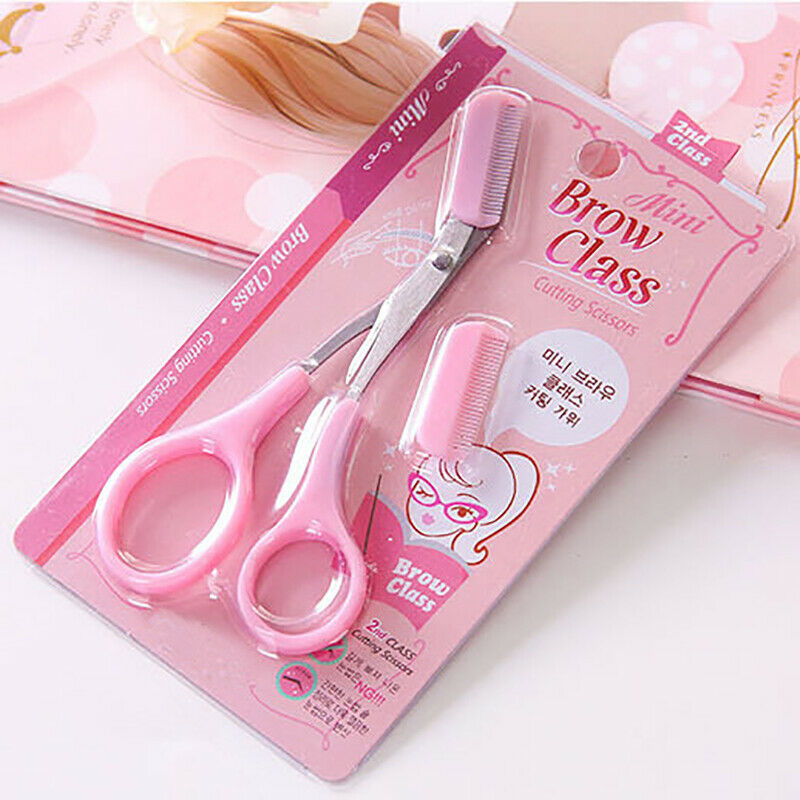 Eyebrow Eyelash Hair Scissors Comb Trimmer Pink Stainless Steel Tool Eye broFCA