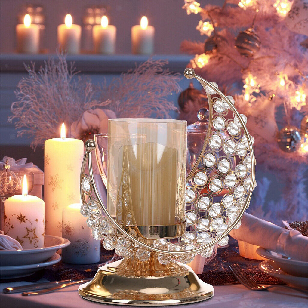 Ramadan Candle Holders Moon Shaped Candlestick for Eid Mubarak Dining Rooms
