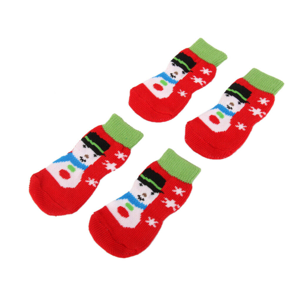 4 x Red Christmas Snowman Non Slip Dog Socks, Dog Paw Protection to Provide