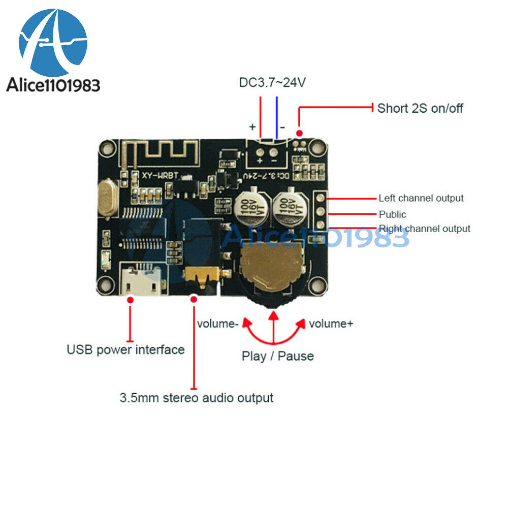 Adjustable Volume DC3.7-24V Bluetooth 5.0 Stereo Audio Decoder Board