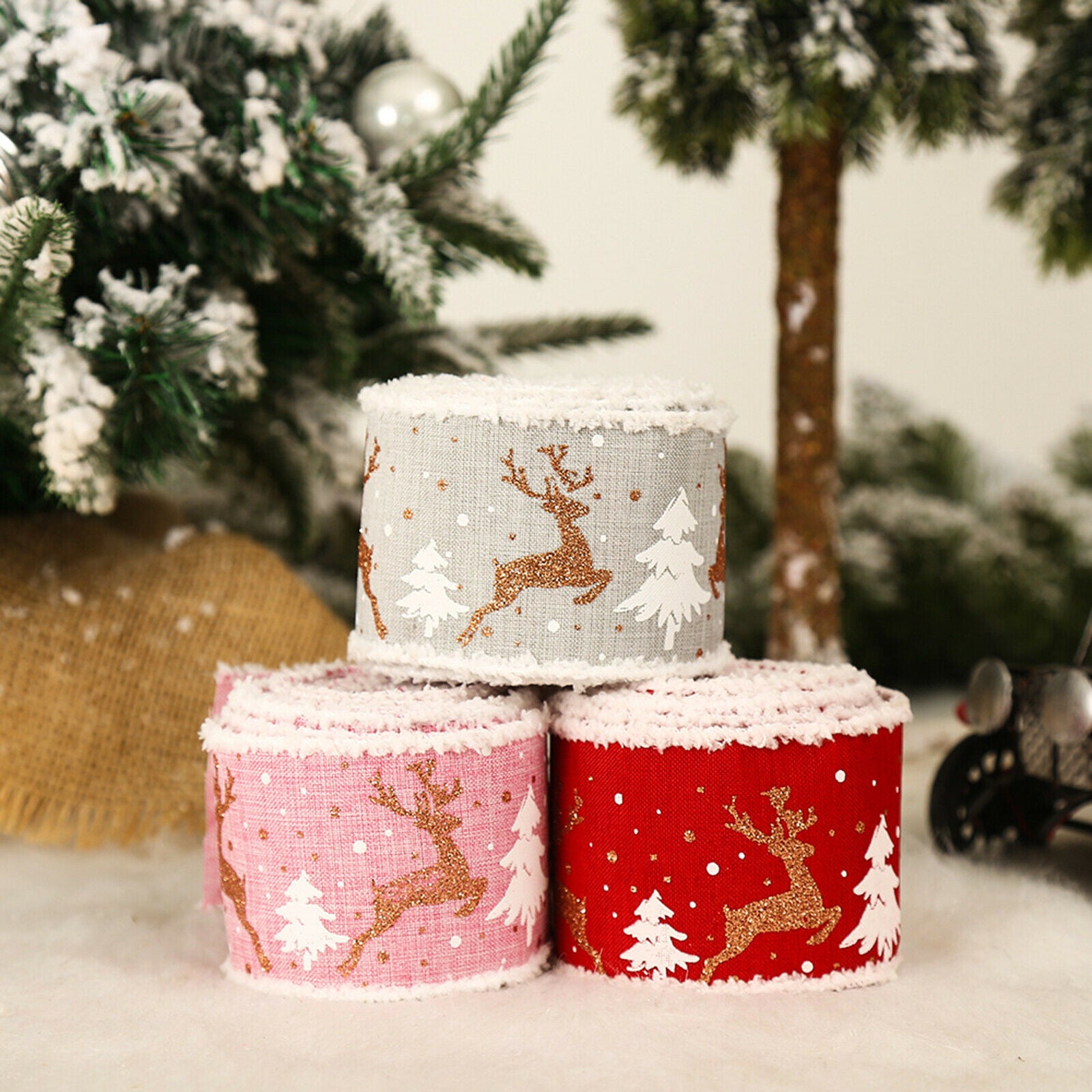 3Pcs 6.5cmx5m Christmas Ribbon DIY Craft for Christmas Decoration Supplies