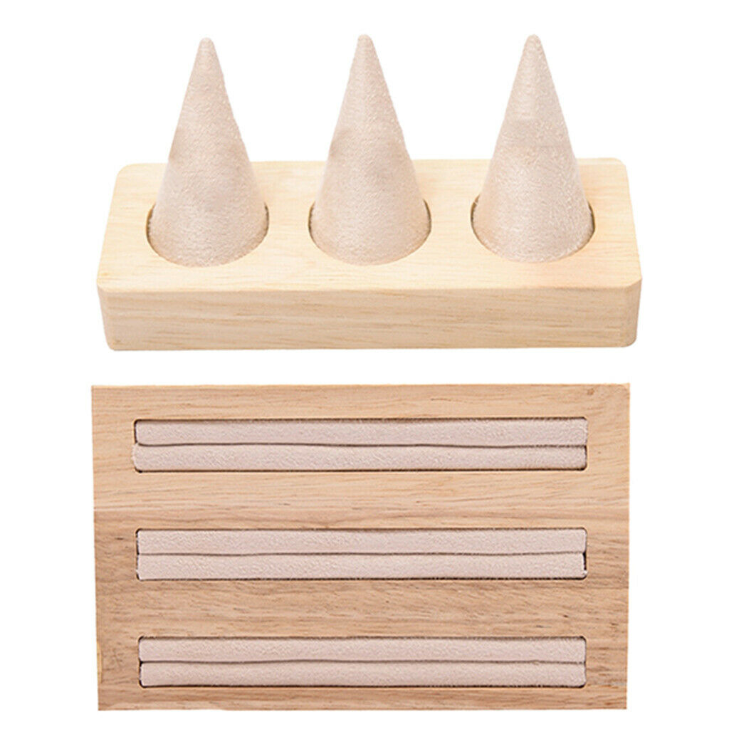 2Pcs Solid Wood Display Stand Tray Jewellery Stoage Organizers Bracelets
