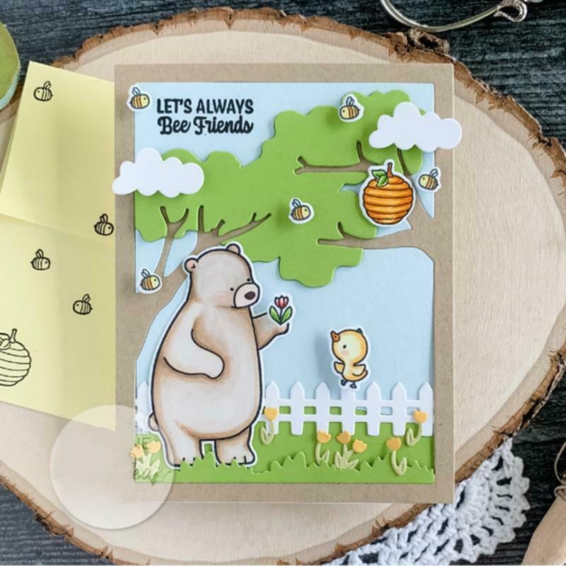 Cute Bear Seal Stamp with Cutting Dies Stencil Set DIY Scrapbooking Embossing
