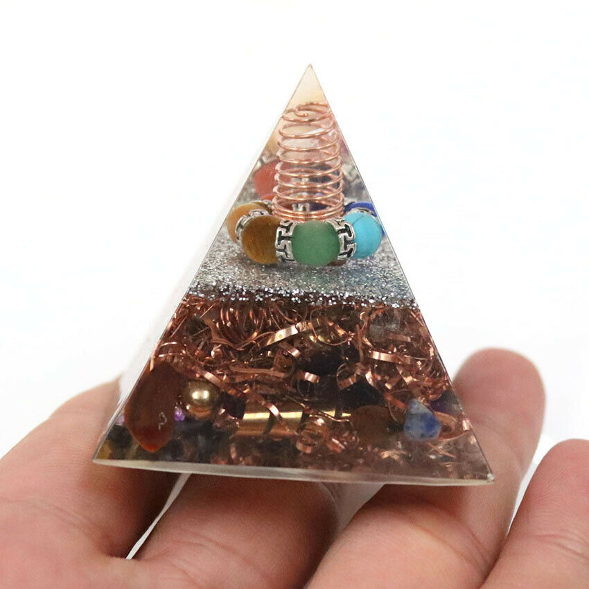 Orgone Crystal Epoxy Pyramid Reiki Healing Positive Energy Generator Ornament