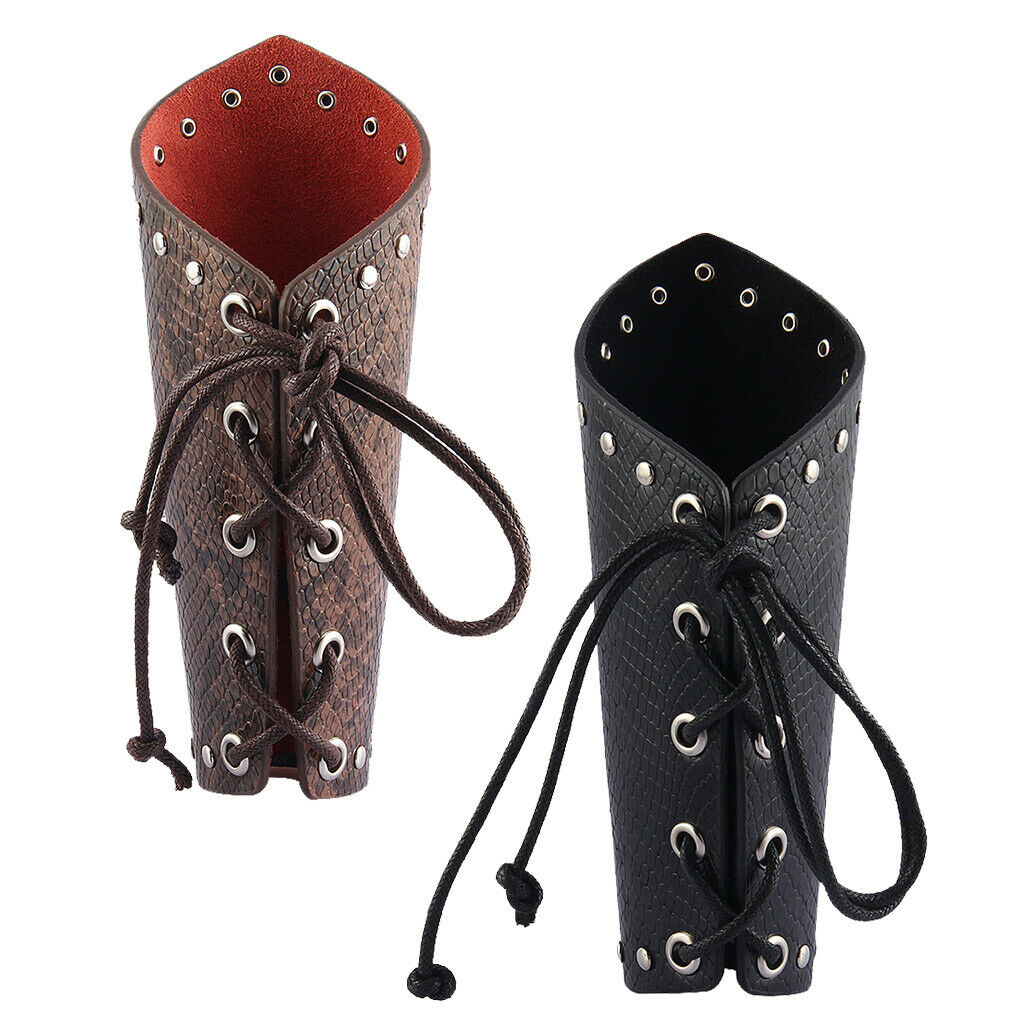 2Pcs PU Leather Metal Smooth Studded Gauntlet Wristband Wide Bracer Arm Armor