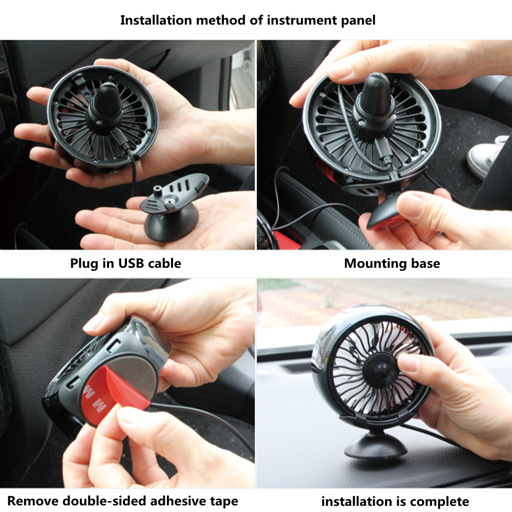 360° Car Fan Car Interior Accessories USB Cooling Swing Fan Ventilation Board