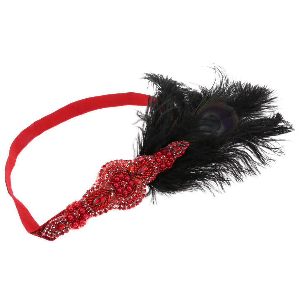 1920s  Headband Wedding Party Flapper Headpiece Fancy Headdress Red