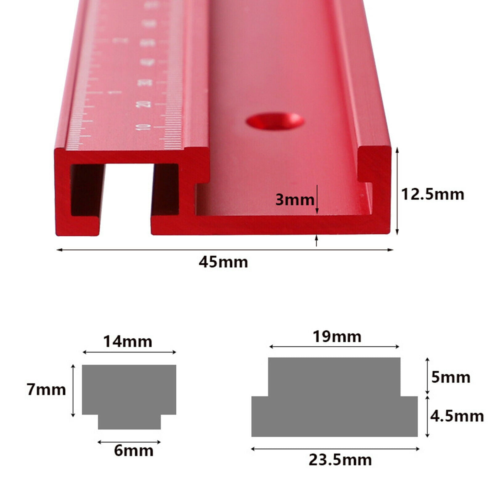 T-Slot Miter Track Slot Woodworking Tool 45 Type Aluminum Alloy Red 500mm