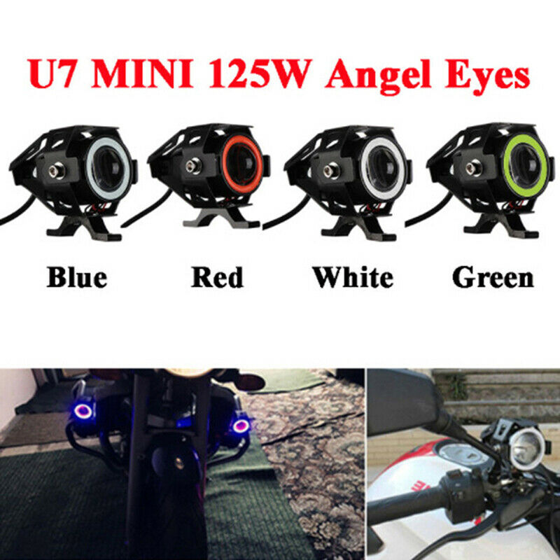 1x 125W U7 Motorcycle LED Headlight Driving Fog Lights Spot Lamps SwitchBDAU