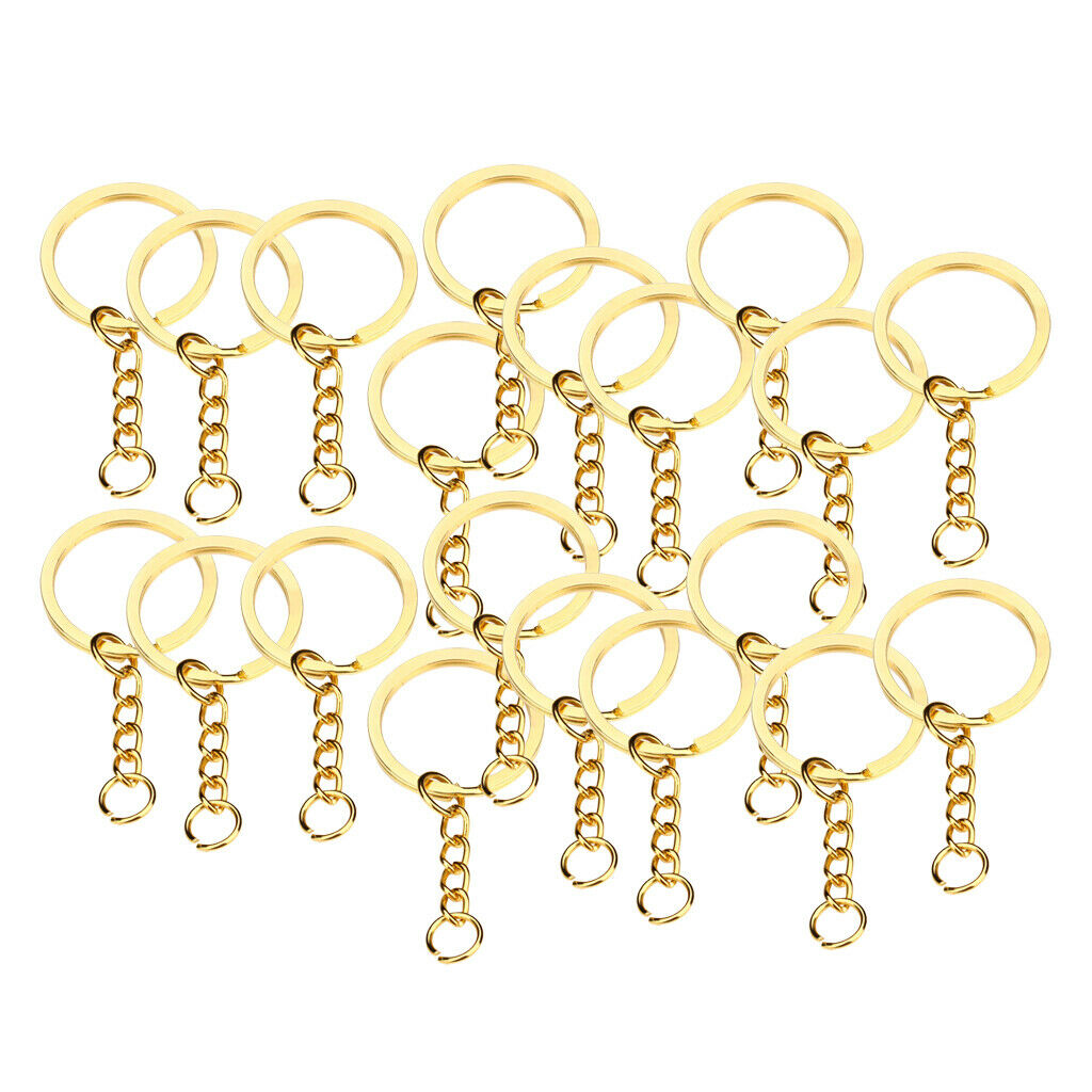 20x Split Rings Key Ring Blank 30mm With Metal Hoop Loop With Chain Golden DIY