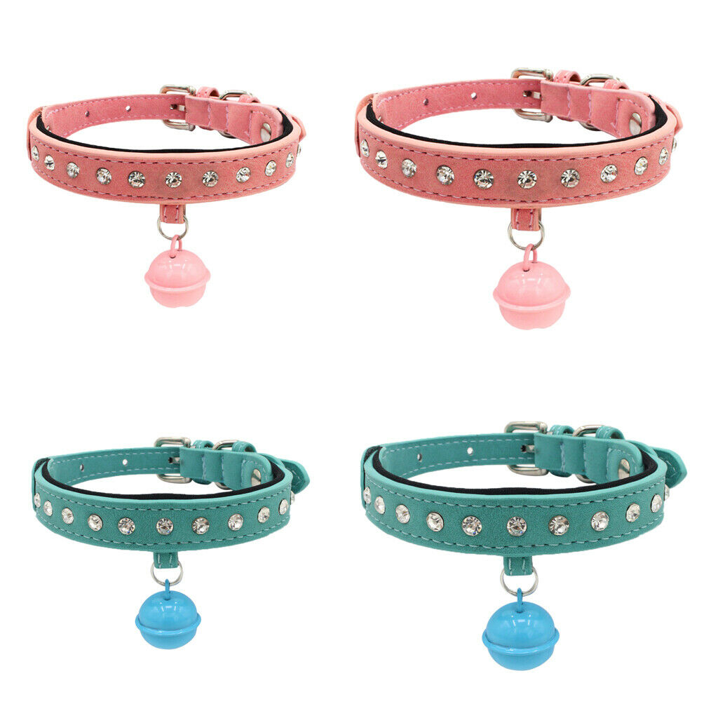 Cat Small Dog Rhinestone Diamond Collar Pet Collars PU Leather Blue S