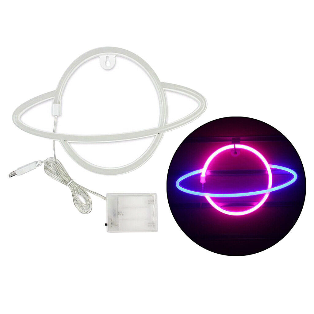 Hanging Planet Neon Signs Planet Neon Light Led Wall Art Light Lamps Blue_Pink