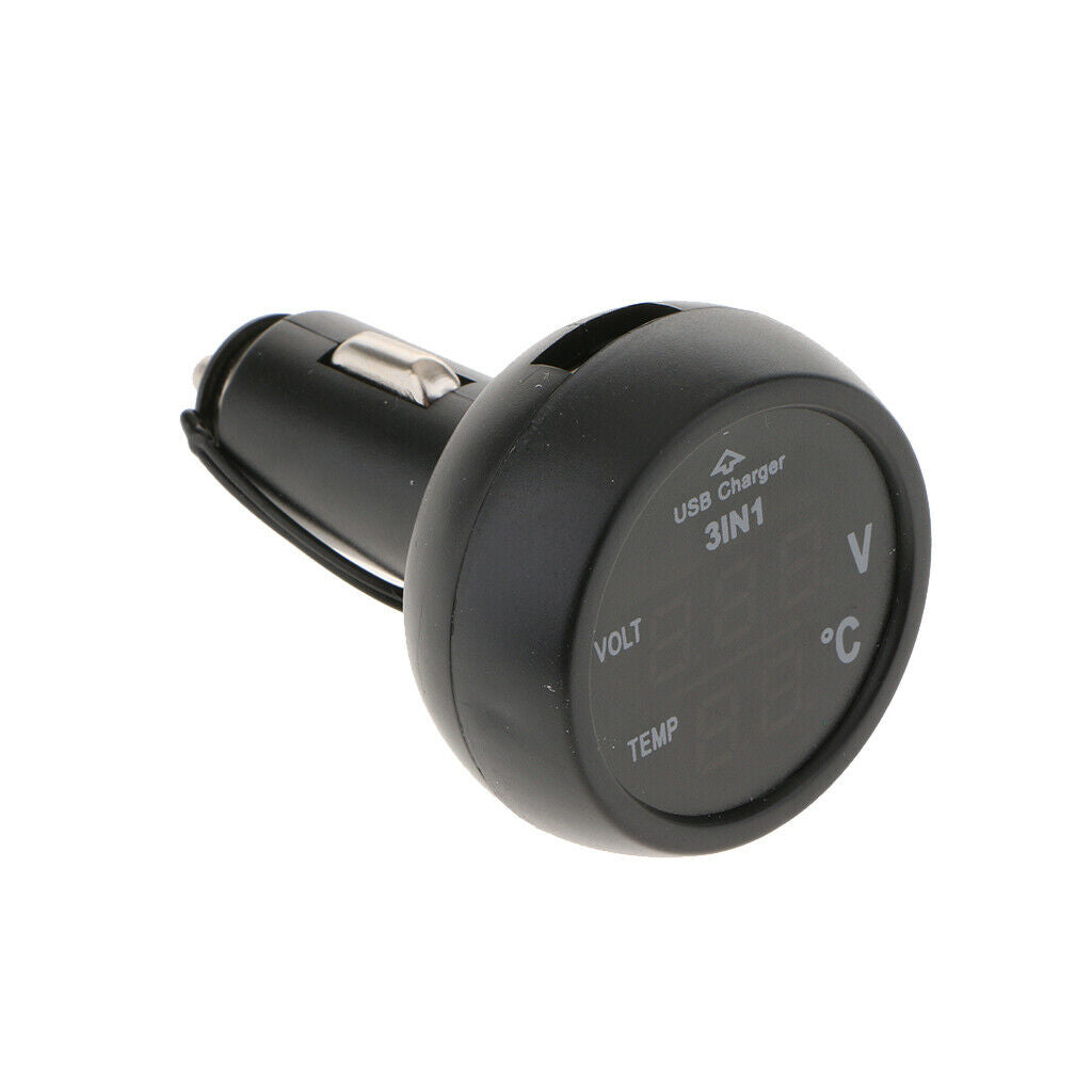3 in 1 Digital LED car Voltmeter Thermometer Auto Car USB Charger 12V/24V