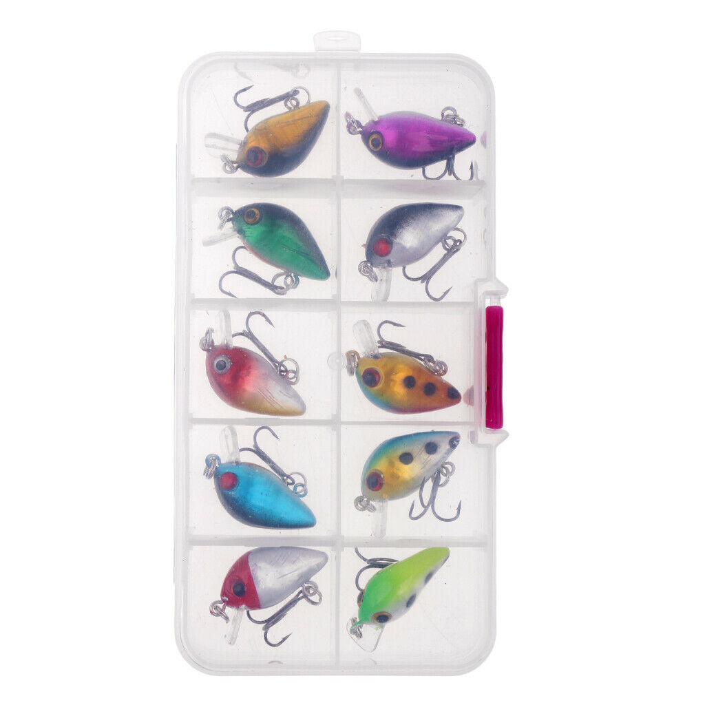 10Pcs/Box Mini Fishing Lures 10 Colors Baits 2.6cm Vibration Minnow Baits