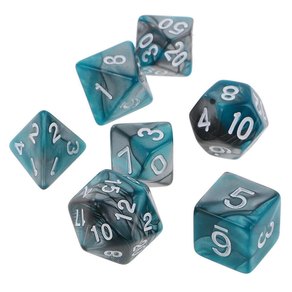 7 dice polyhedral dice for DND RPG MTG Casino Green