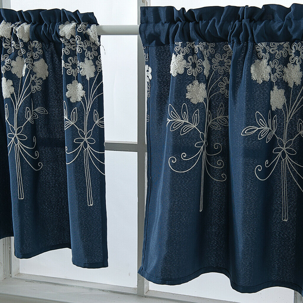 2 Panel 137x61cm Floral Embroidered Short Tier Curtains Half Drapes Window