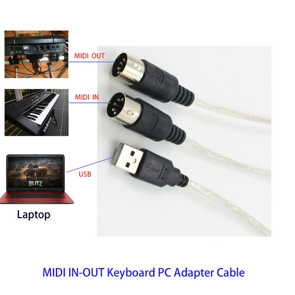 New Keyboard to PC Adapter MIDI 5 Pin to USB Music Recording Converter Interface
