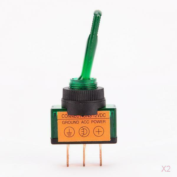 2x Universal 12V Green Indicator LED Light Lamp Rocker Switch 3 Pin ON-OF